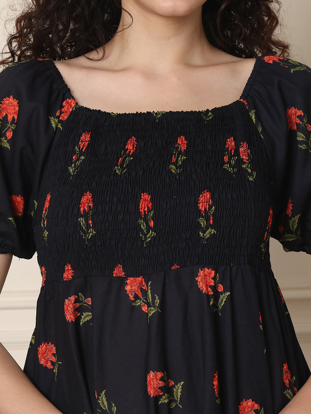 Aawari Unique Cotton Printed Off Shoulder Dress