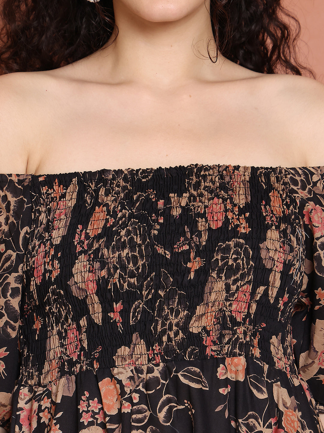 Aawari Unique Cotton Printed Off Shoulder Dress