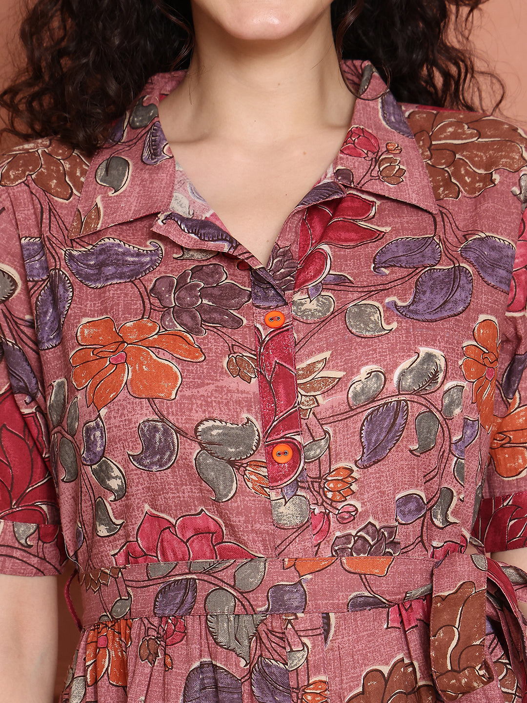 Aawari Cotton Printed Shirt Collar Dress