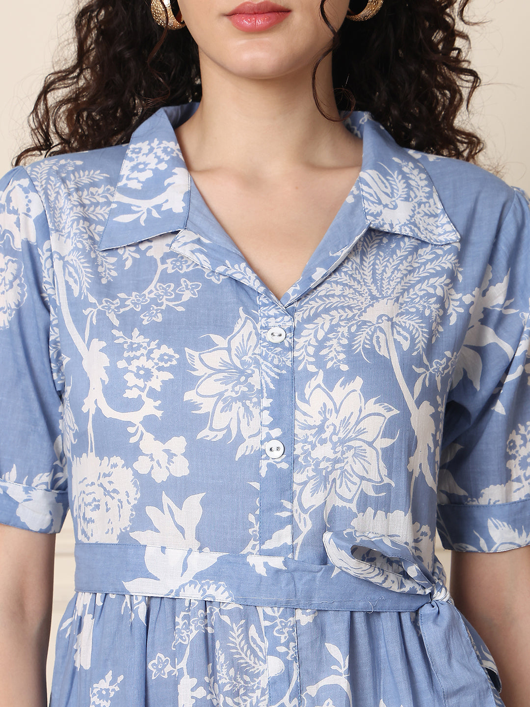 Aawari Cotton Printed Shirt Collar Dress