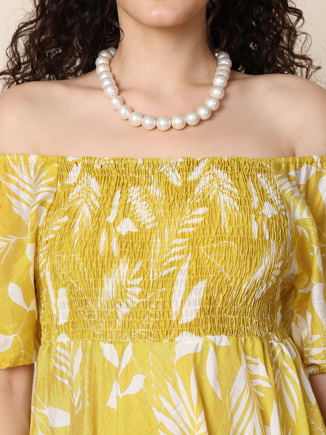 Aawari Unique Cotton Printed Off Shoulder Dress
