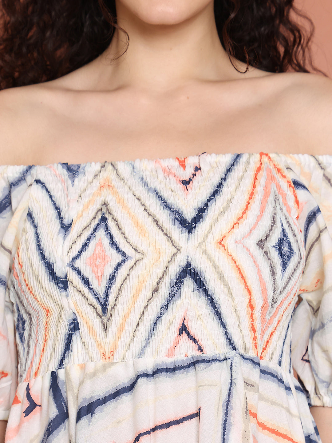 Aawari Unique Cotton Printed Off Shoulder Dress