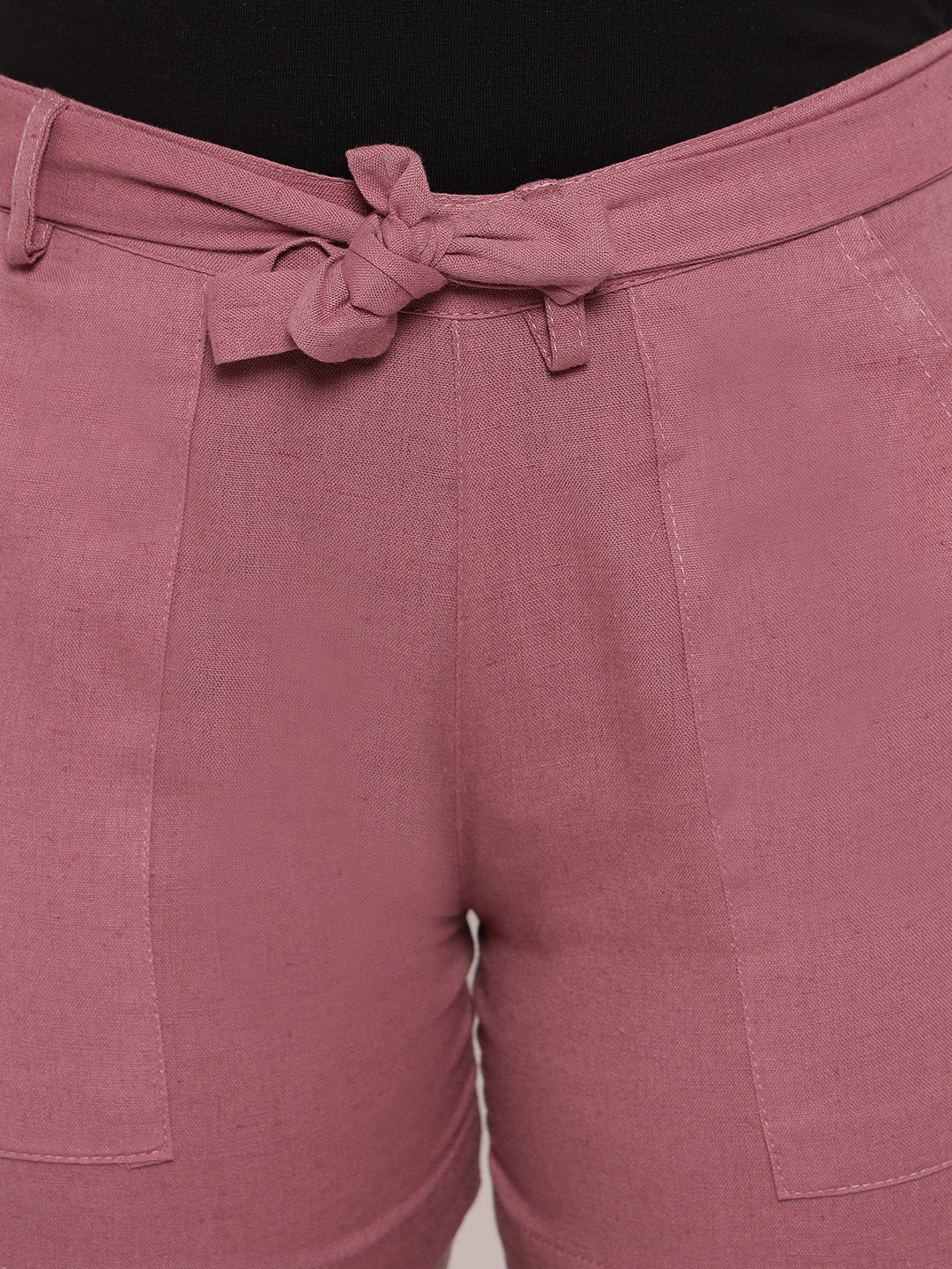 Aawari Solid Belt Shorts ( MAUVE )