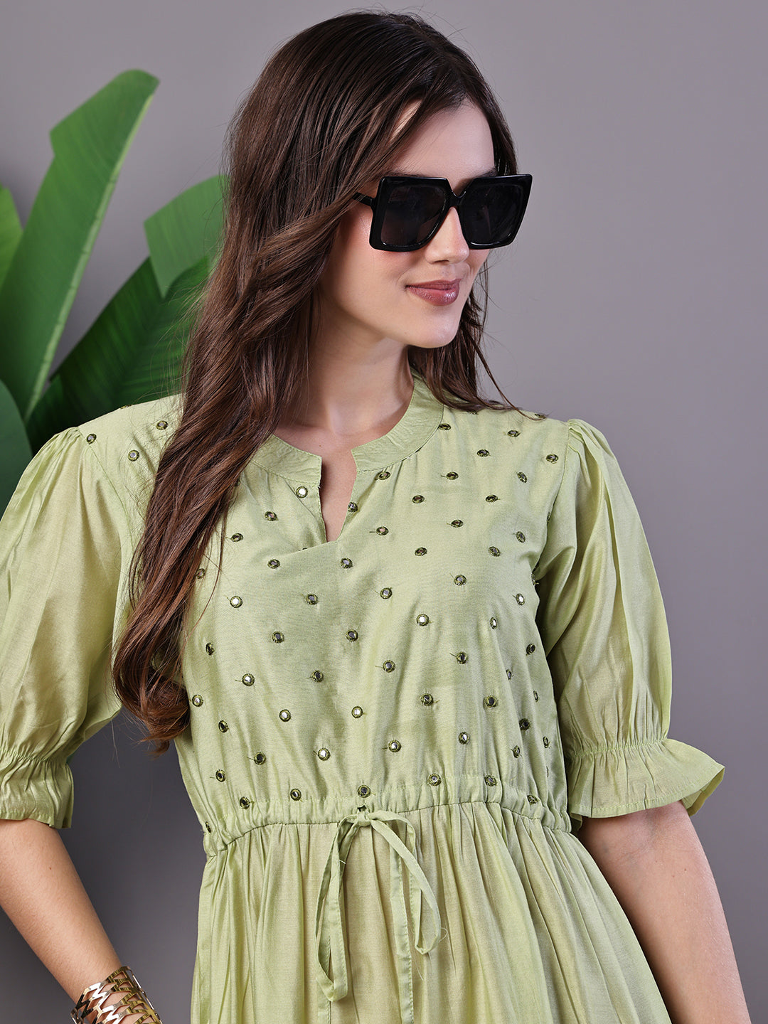 Boho-Chic Forest Green Tiered Maxi Dress with Puff Sleeves - Dresses / Western Wear / Maxi Dresses