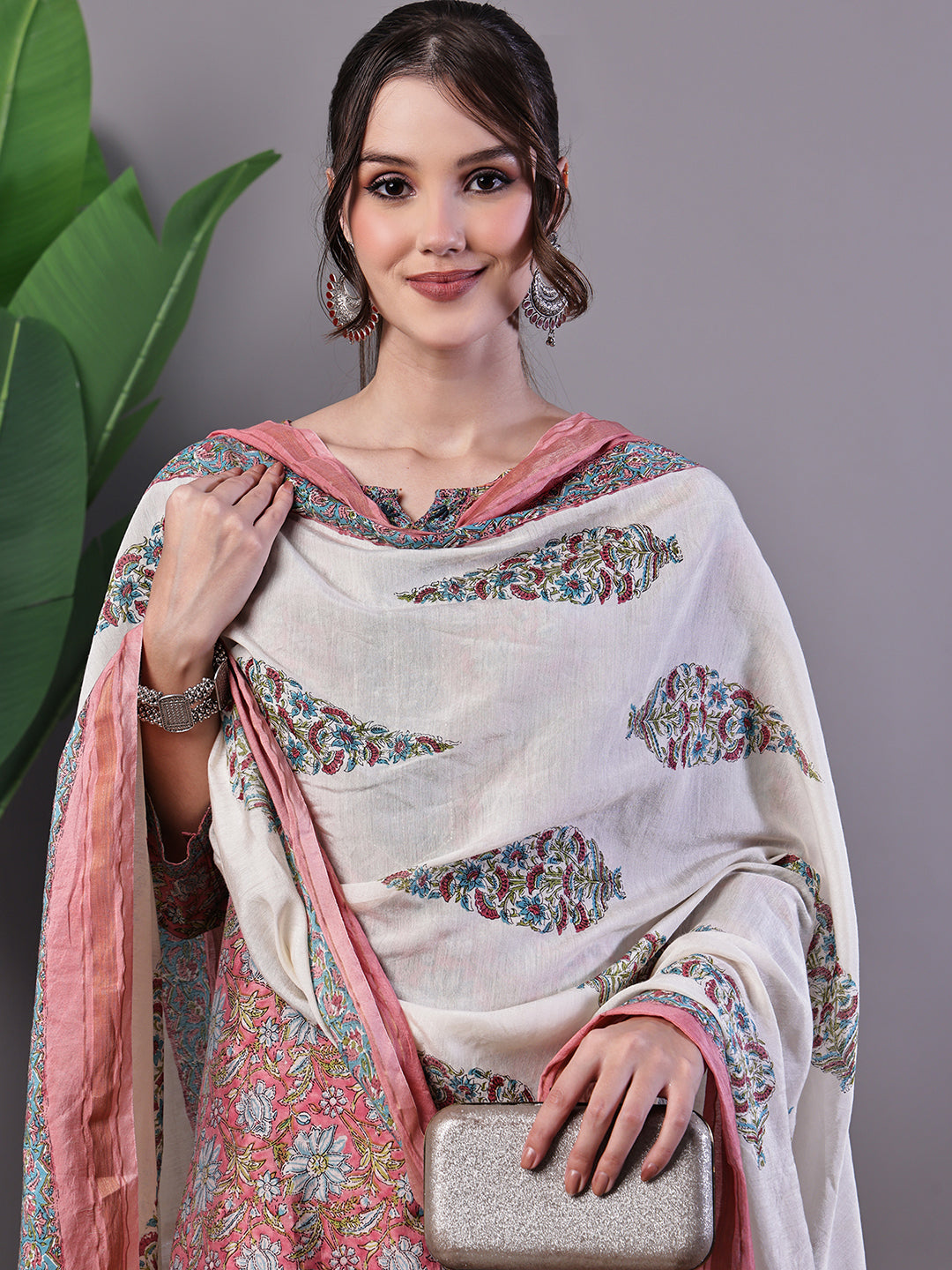 Aawari Rust Pink Chanderi Printed Kurta Set with Dupatta - Suit Sets