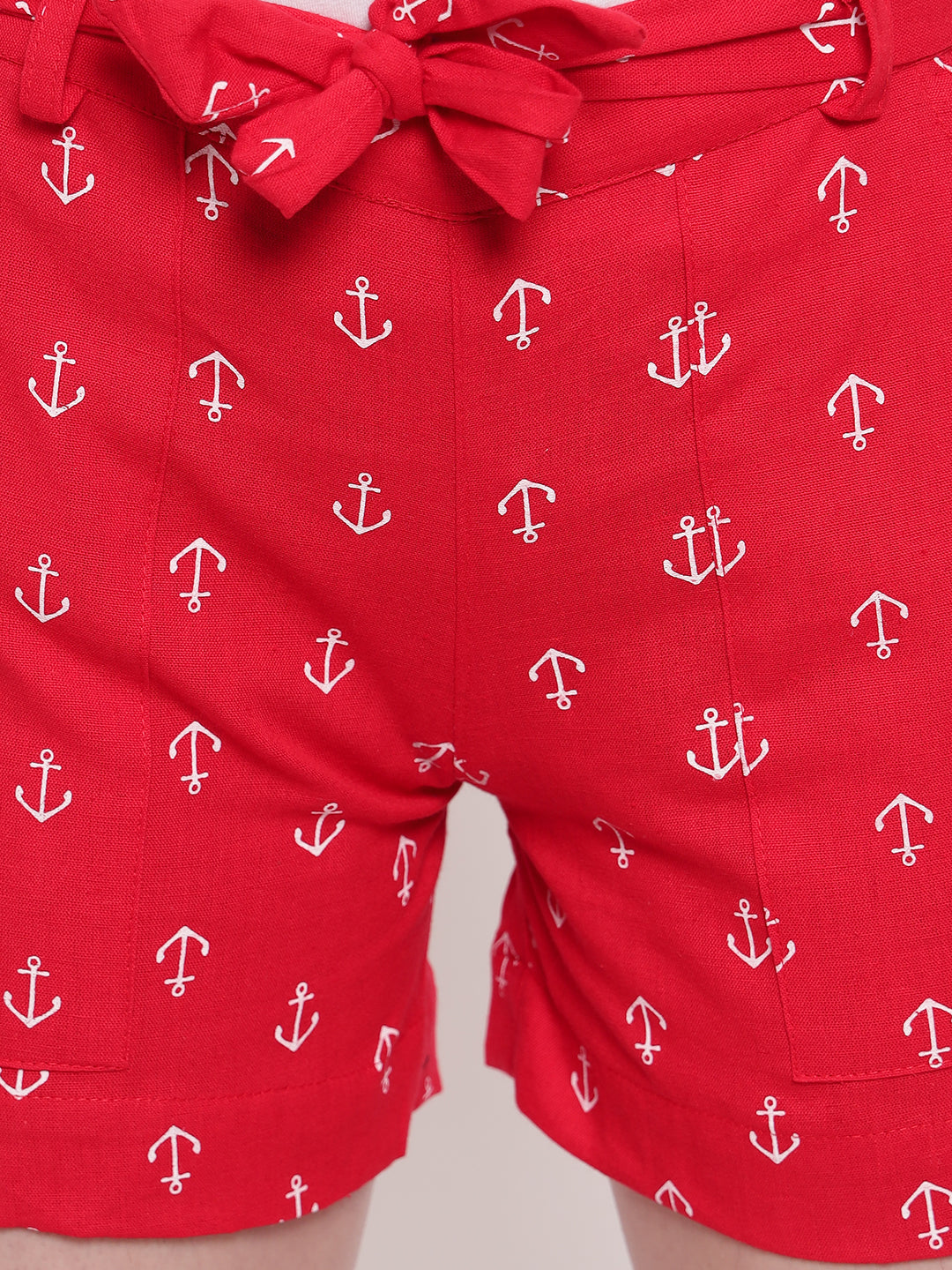 Aawari Anchor Printed Belt Shorts ( RED )