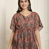 Women's Floral Print Cotton Kaftaan Top with Drawstring Waist