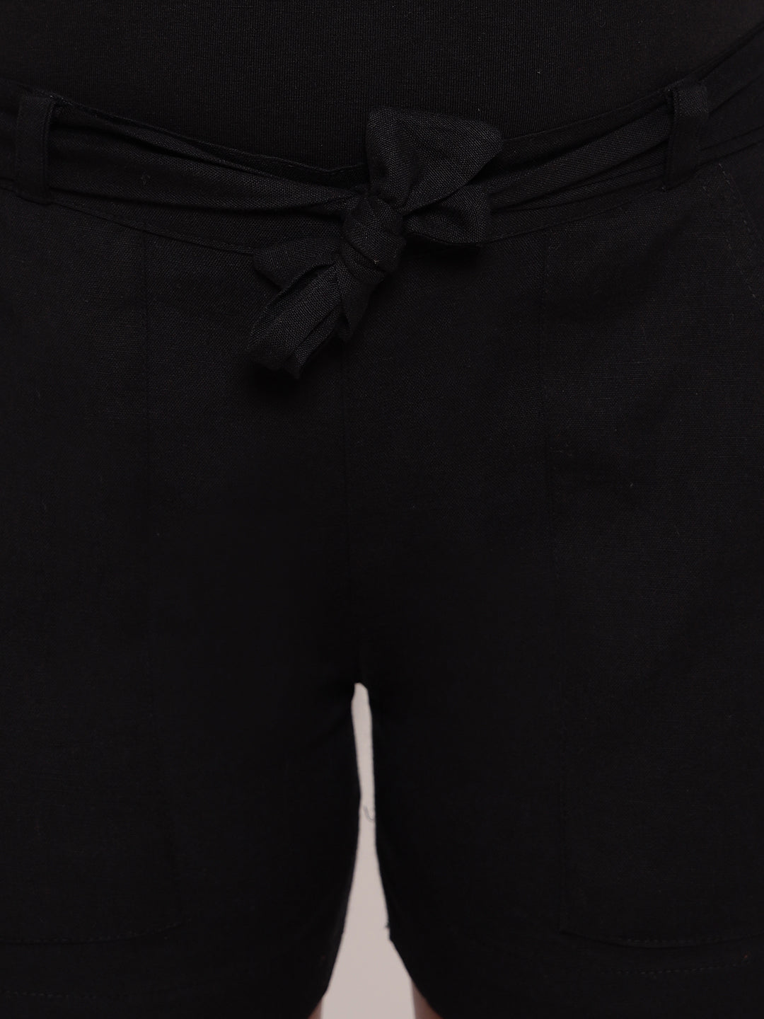 Aawari Solid Belt Shorts ( BLACK )