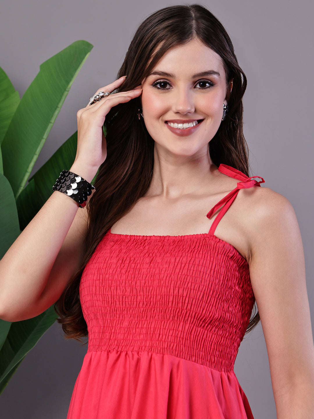 Aawari Solid Red Cotton Handkerchief Hem Midi Dress - Midi Dresses / Western Wear