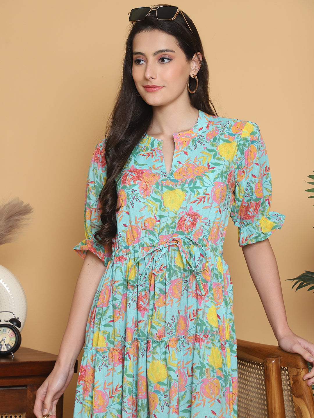 Aawari Women Cotton Printed Knot Dresses