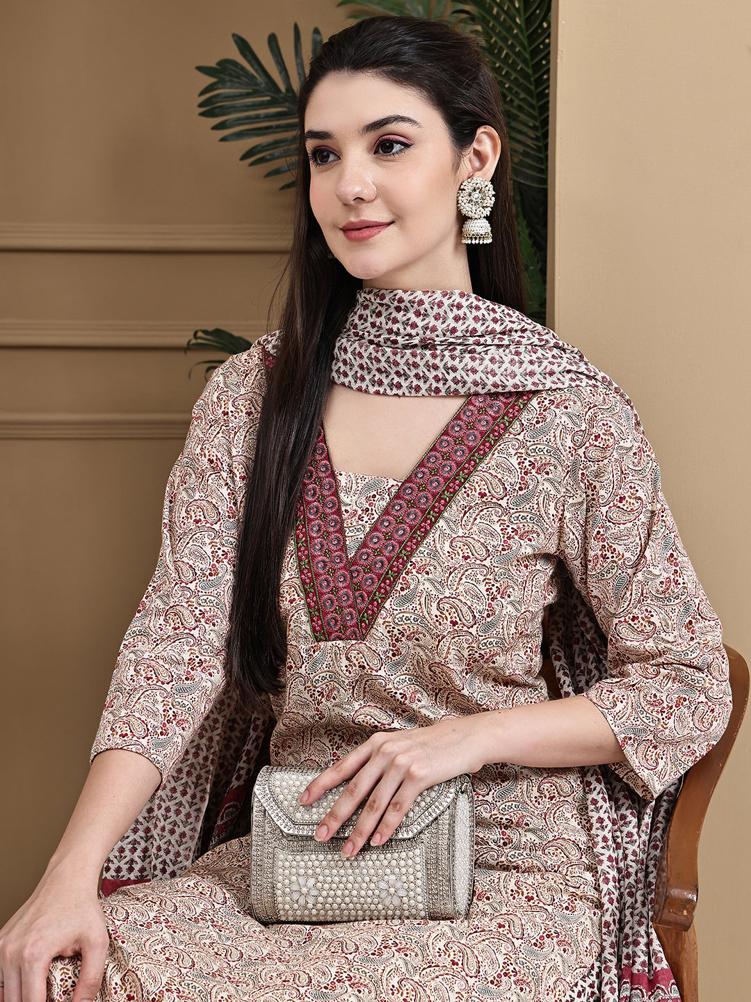 Aawari Cotton Printed Three Piece Suit Set