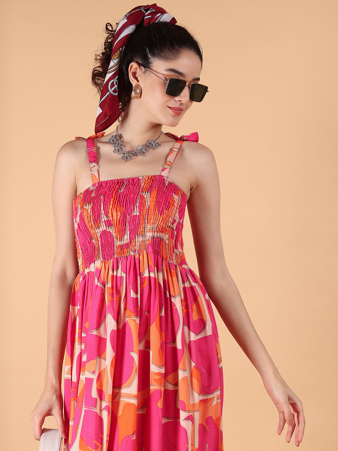 Aawari Vibrant Abstract Printed Rayon Bobbin with Tie-Up Straps Dress for Women - Western wear