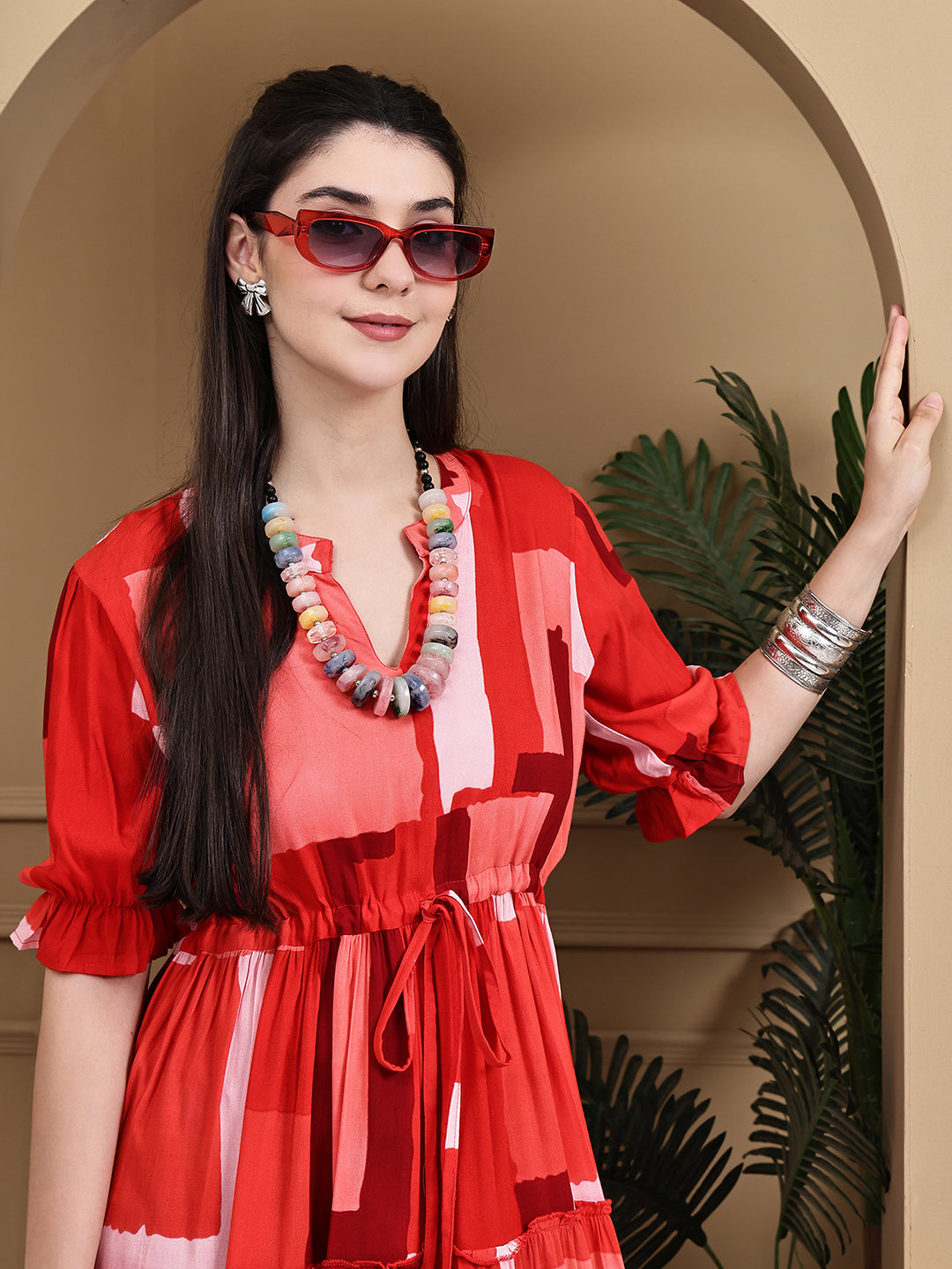 Aawari Rayon Printed Knot Dress