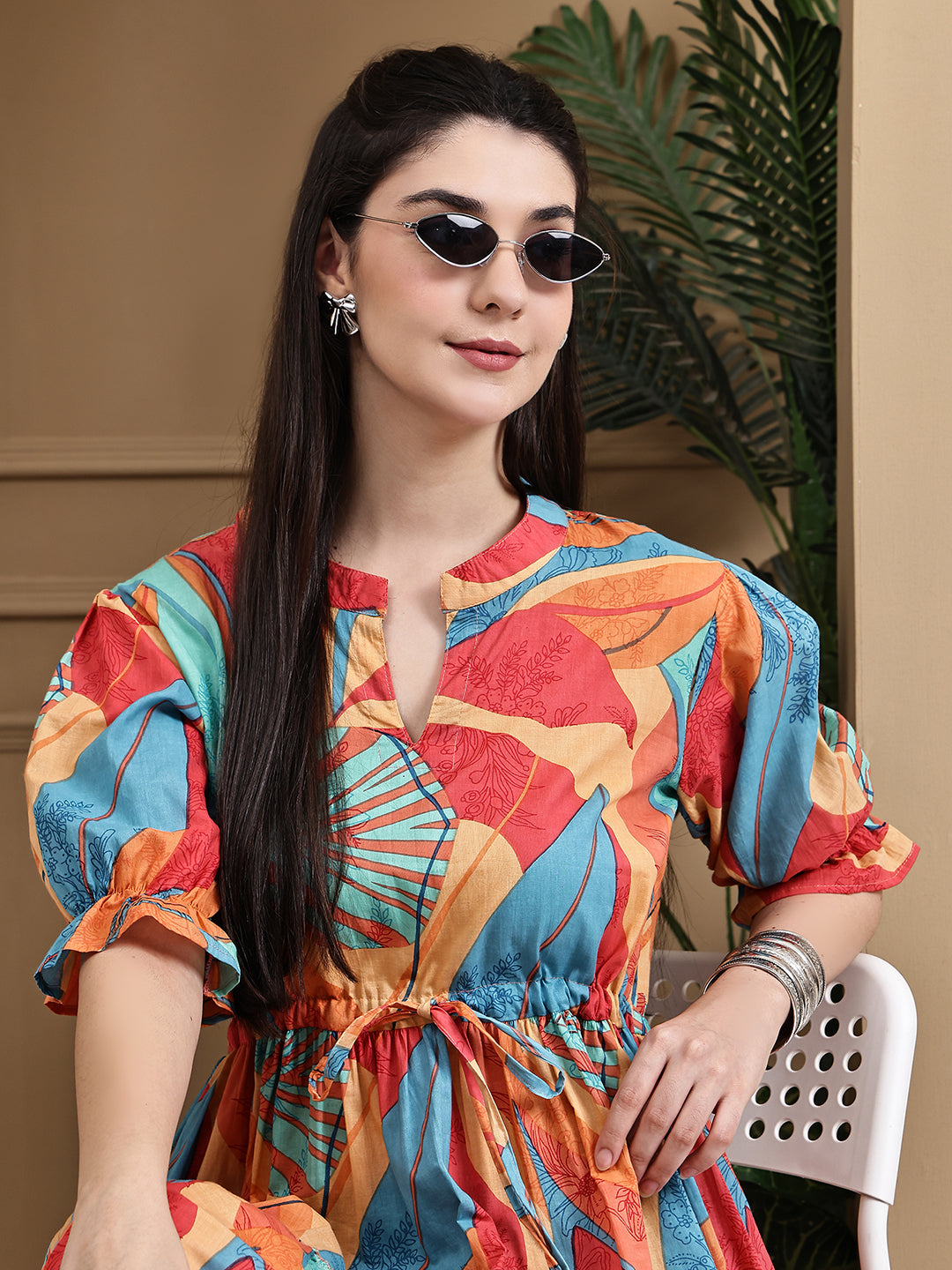 Aawari Women Cotton Printed Knot Dresses