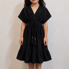 Baby Girls Solid Black Smocked Waist Tassel Tie-Up Flared Dress