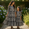 Mom & Daughter Black & White Printed Flared Kurta & Tiered Skirt Matching Co-ord Set