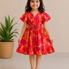 Baby Girls Sunset Tropical Printed Smocked Waist Flared Midi Dress
