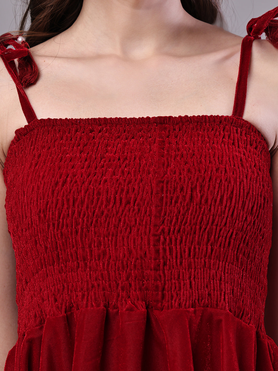 Aawari Junglee Velvet Maroon Handkerchief Hem Dress - Midi Dresses / Western Wear