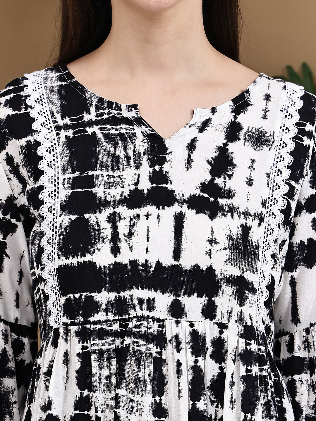 Aawari Rayon Tie & Dye Black And White Short Dress