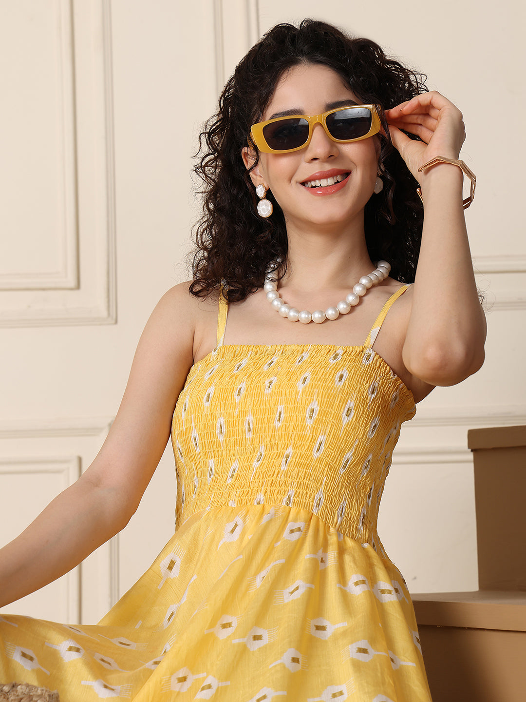 Aawari Silk Unique Printed Spaghetti Strap Dress - Western wear