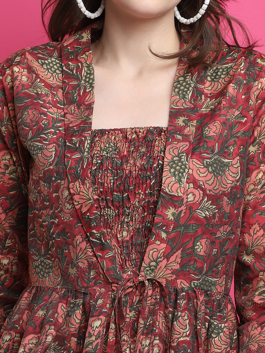 Aawari Women Chanderi Printed Dress With Shrug