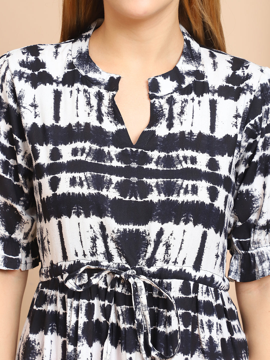 Aawari A-Line Rayon Printed Knot Dress