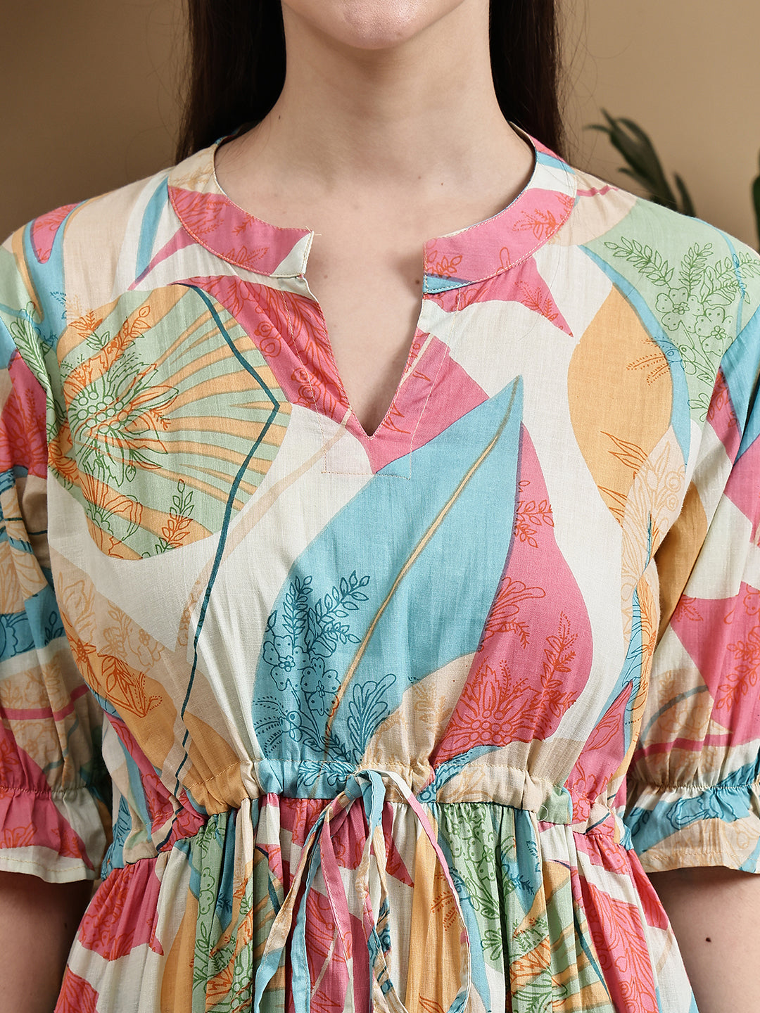 Aawari Women Cotton Printed Knot Dresses