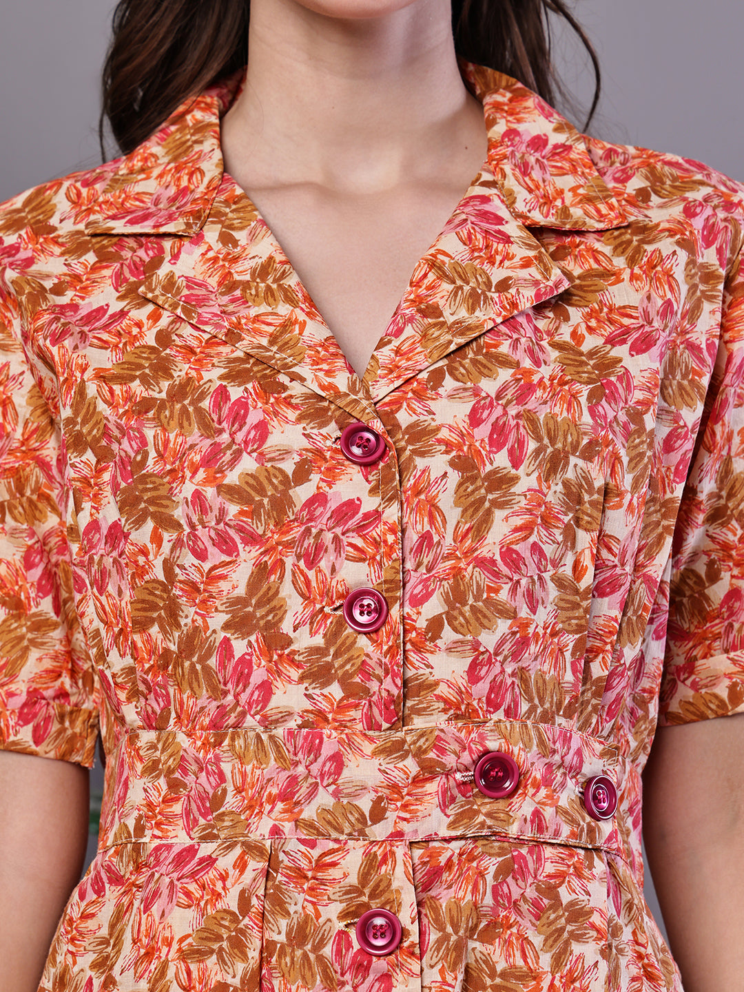 Aawari Floral Printed Cotton Button-Down Midi Dress for Women - Midi Dresses / Western Wear / Dresses