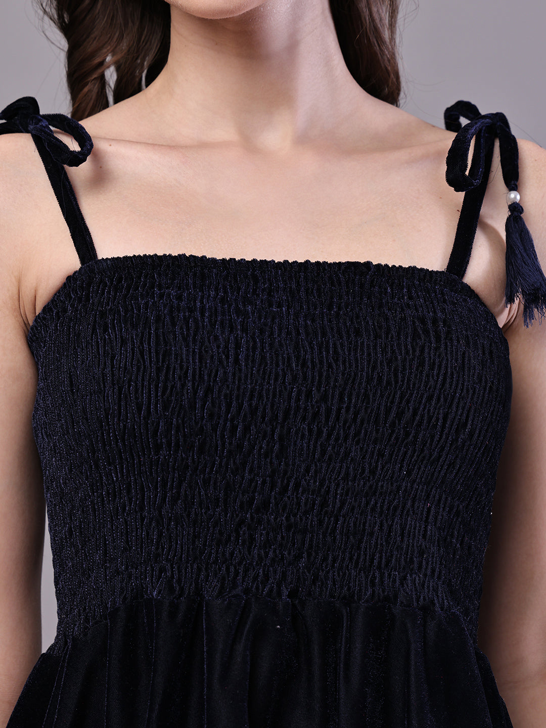 Aawari Junglee Black Velvet Party Midi Dress with Asymmetrical Hemline Midi Dresses / Western Wear