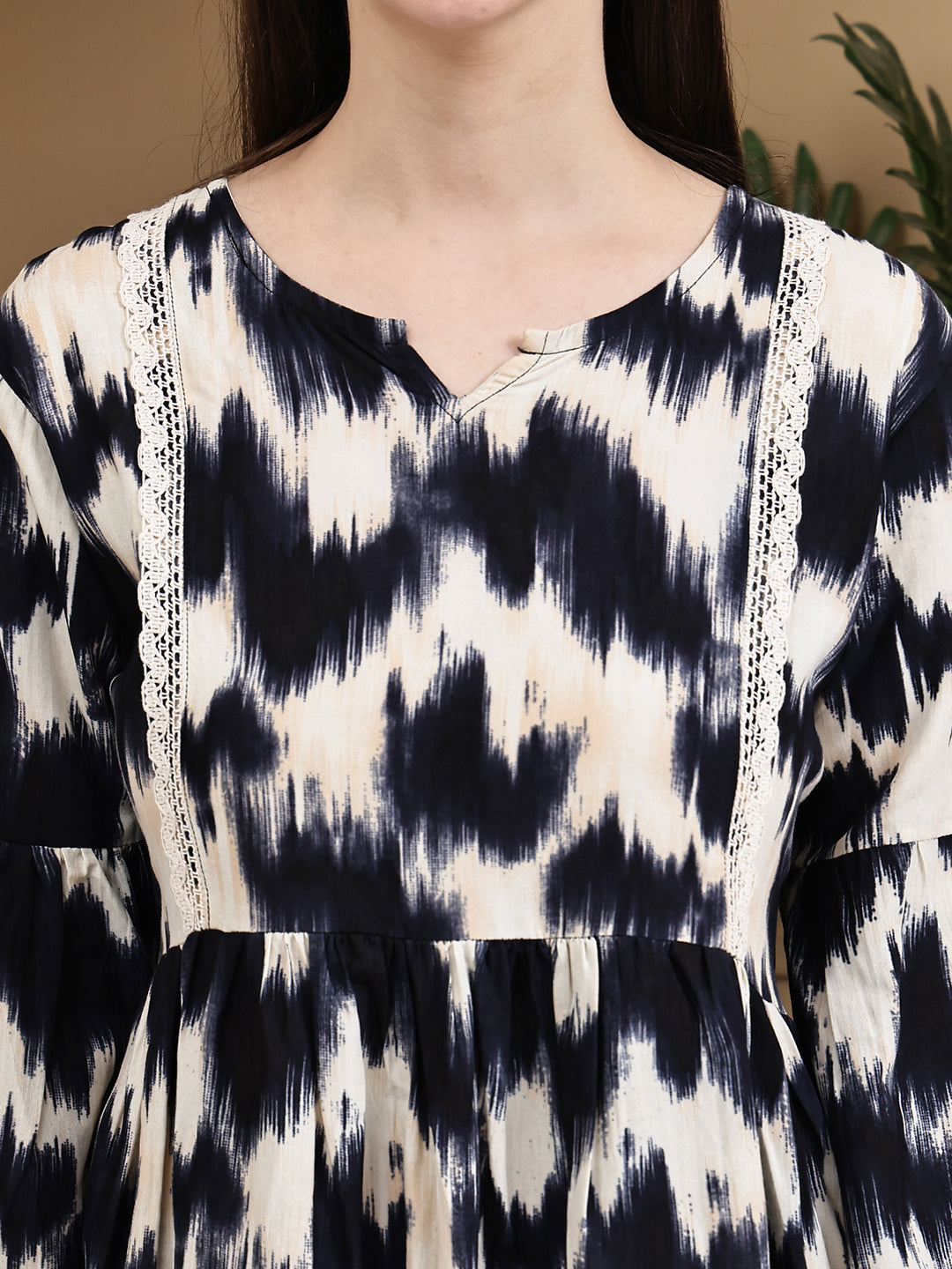 Aawari Cotton Printed  Black & White Short Dress - Midi Dress