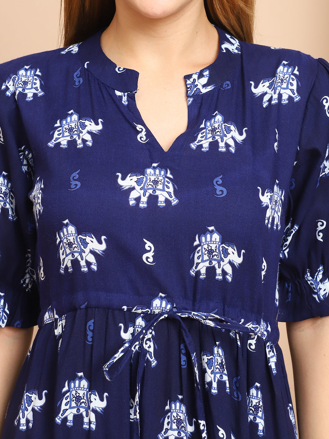 Aawari A-Line Rayon Printed Knot Dress