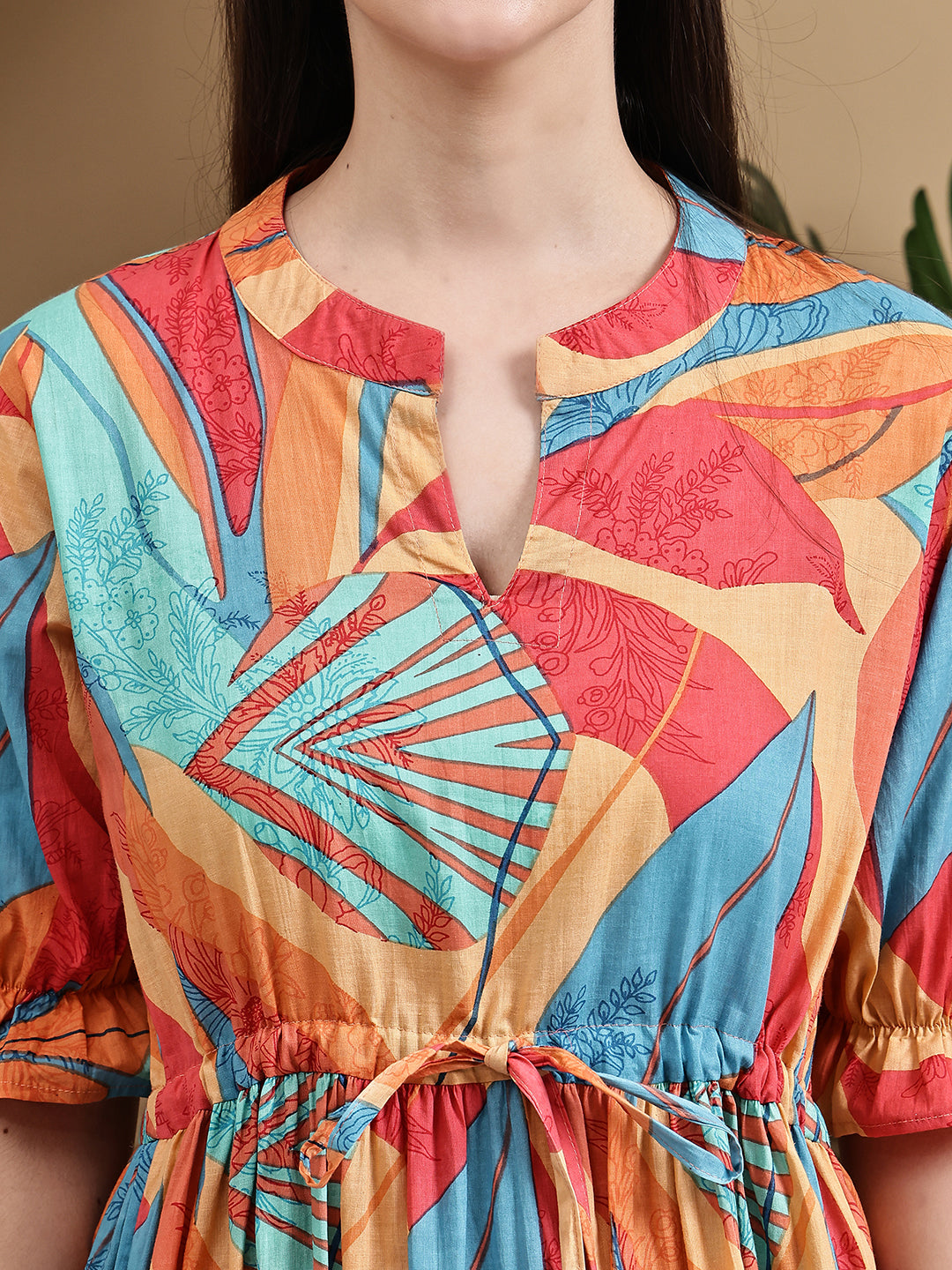 Aawari Women Cotton Printed Knot Dresses