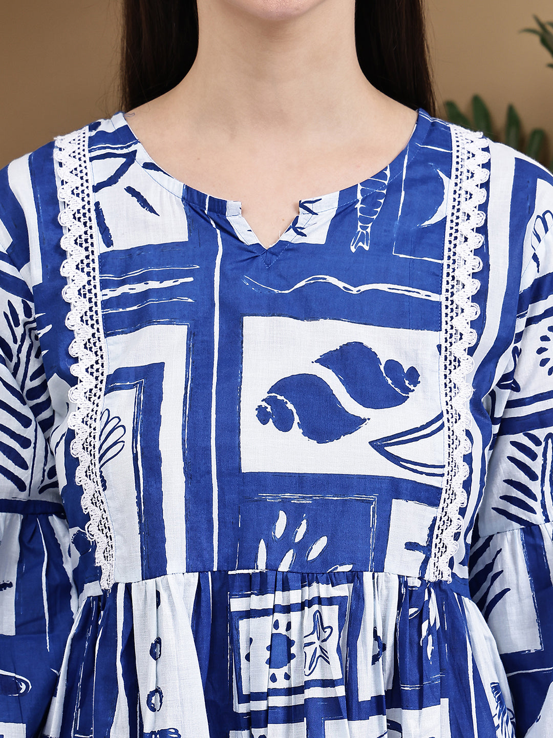 Aawari Cotton Printed Long Sleeve Dress - Midi Dress