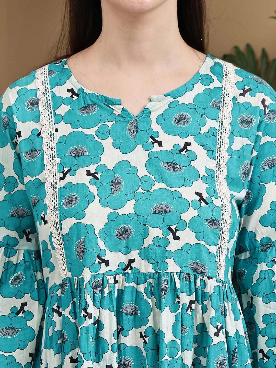 Aawari Cotton Printed Long Sleeve Dress - Midi Dress
