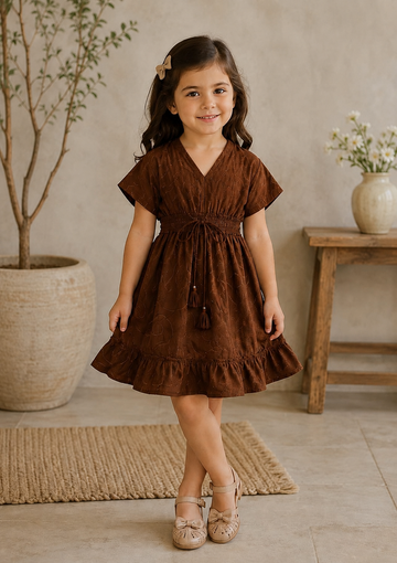 Baby Girls Cocoa Charm Smocked Waist Flared Midi Dress