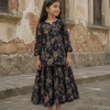 Girl's Black Floral Printed Kurta with Matching Flared Palazzo Skirt Set