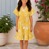 Baby Girls Cotton Yellow Tropical Leaf Printed Smocked Waist A-Line Dress