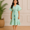 Baby Girls Cotton Blue Chevron Printed Smocked Waist Midi Dress