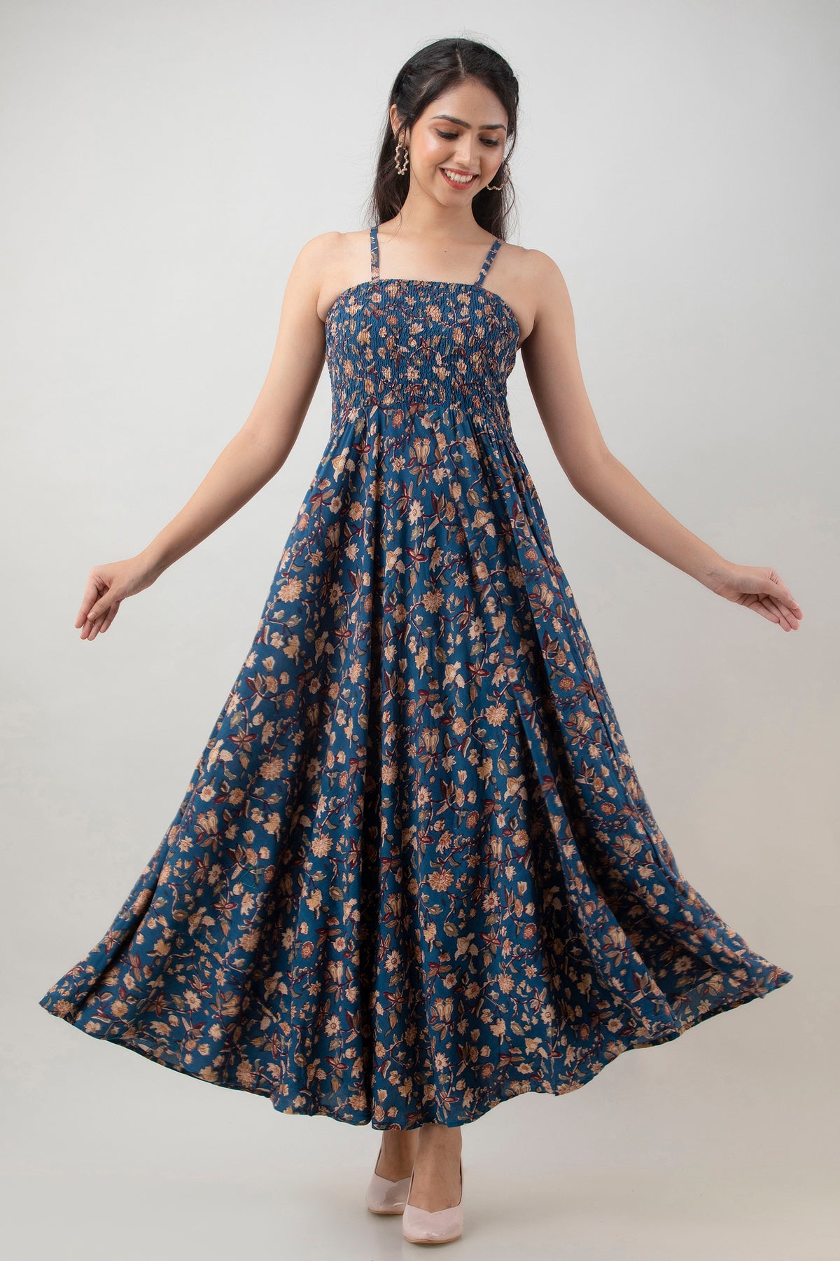 Aawari Fit & Flare Printed Bobbin Dress ( BLUE J )