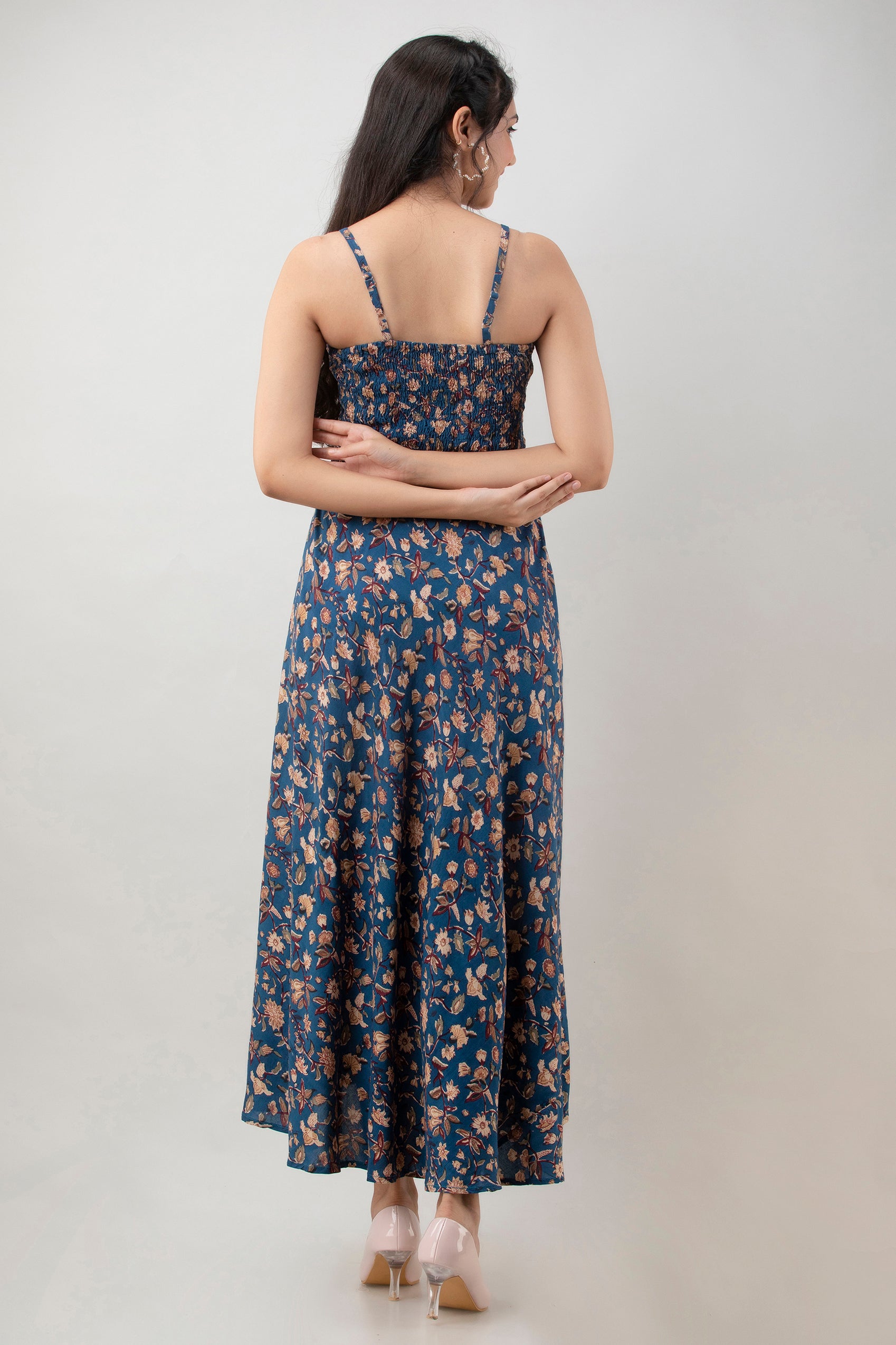 Aawari Fit & Flare Printed Bobbin Dress ( BLUE J )