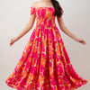 Aawari Women's Pink & Orange Abstract Print Smocked Off-Shoulder Tiered Maxi Dress - Dresses / Maxi Dresses / Western Wear