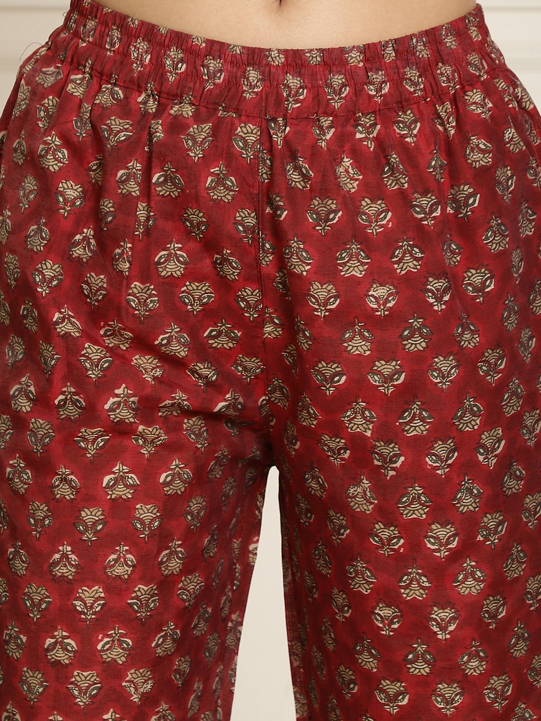 Maroon Gold Printed Chanderi Co-ord Sets with Wrap Top & Straight Pants