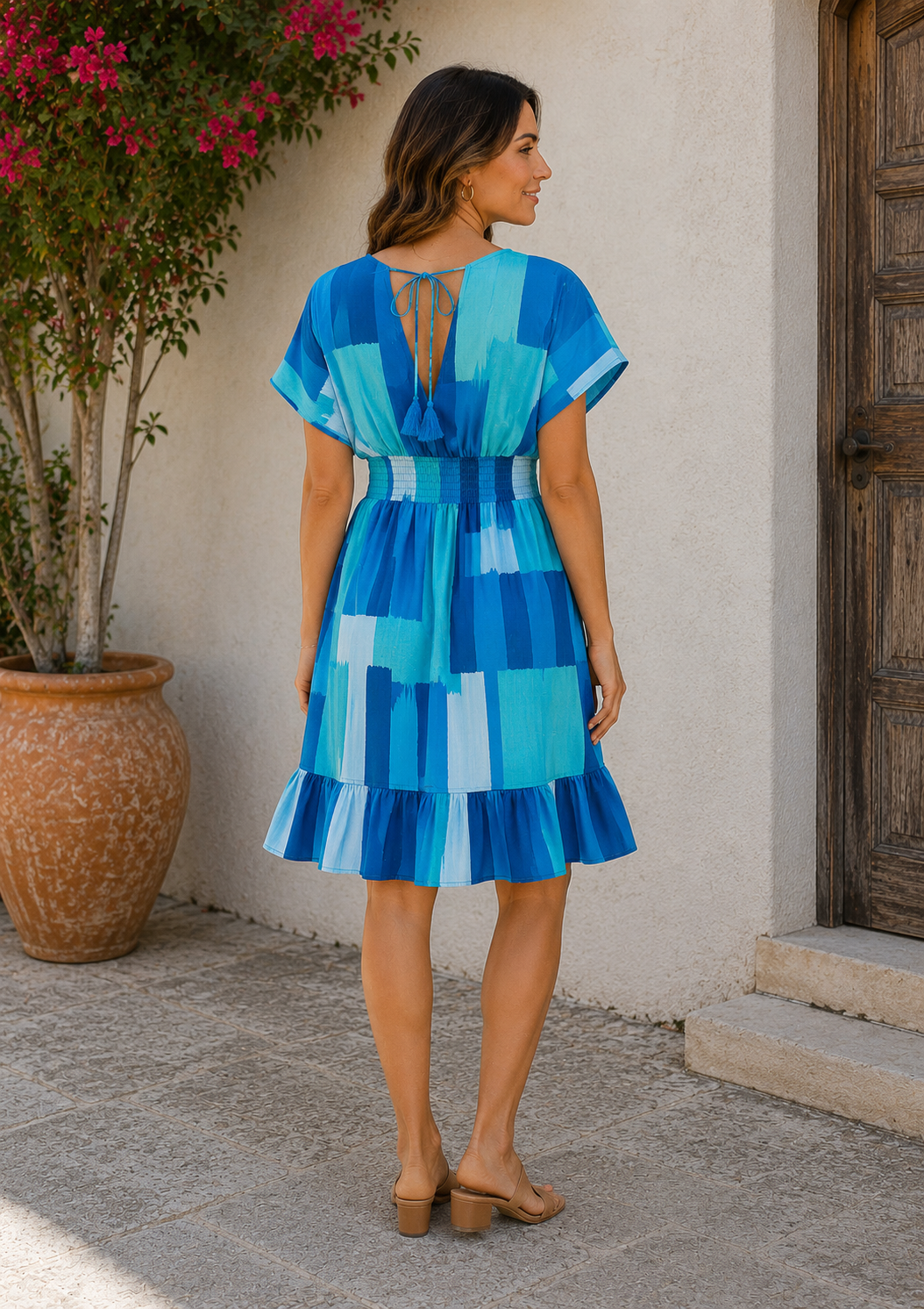 Women’s Aqua Breeze Printed Smocked Waist Flared Dress