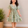 Baby Girls Sage Bloom Printed Smocked Waist Flared Midi Dress