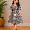 Baby Girls Monochrome Geo Printed Smocked Waist Flared Midi Dress