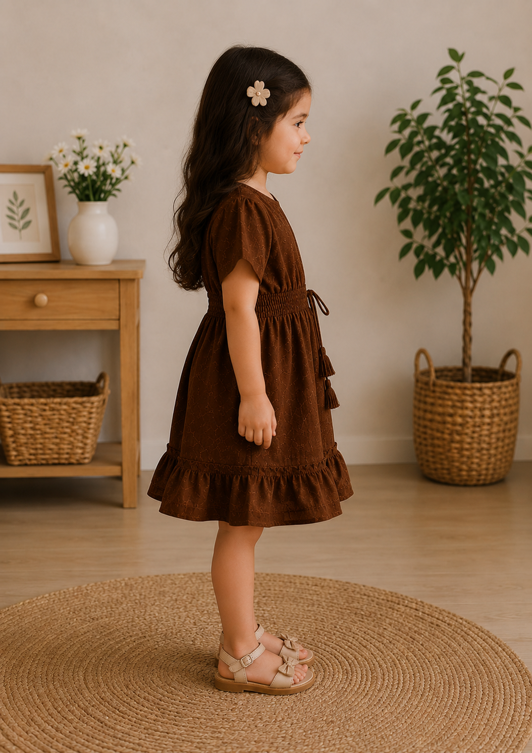 Baby Girls Cocoa Charm Smocked Waist Flared Midi Dress