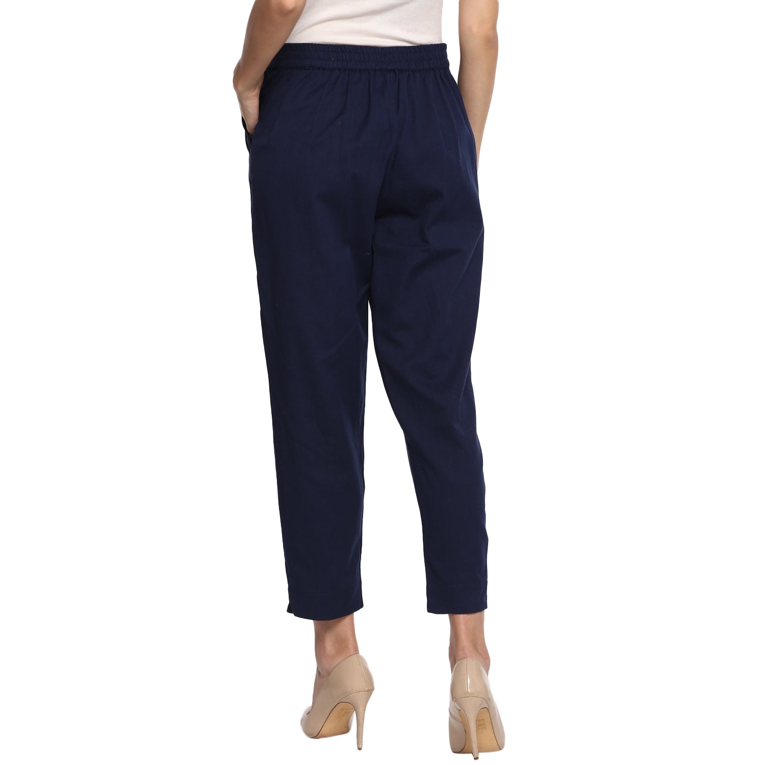 Aawari Women Cotton Solid Belt Pants