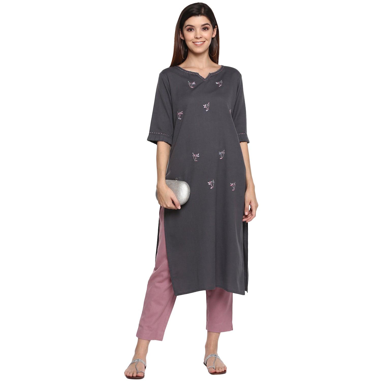 Aawari Women Cotton Solid Belt Pants