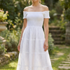 White Smocked Cotton Off-Shoulder Midi Dress