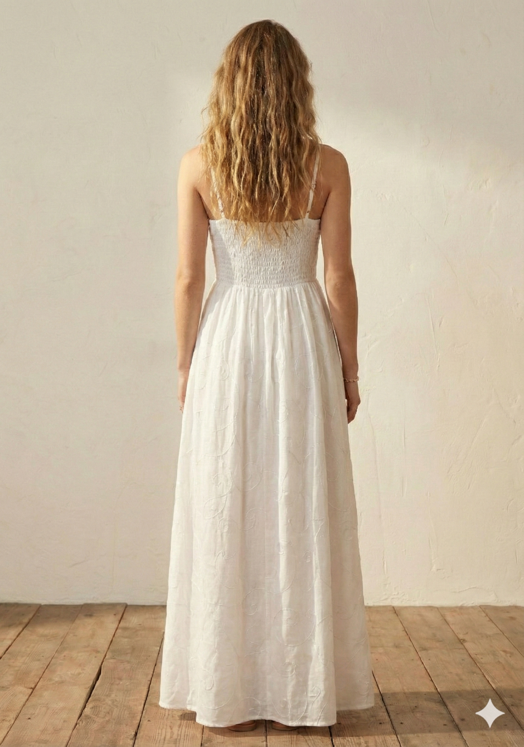 White Smocked Maxi Dress with Spaghetti Straps